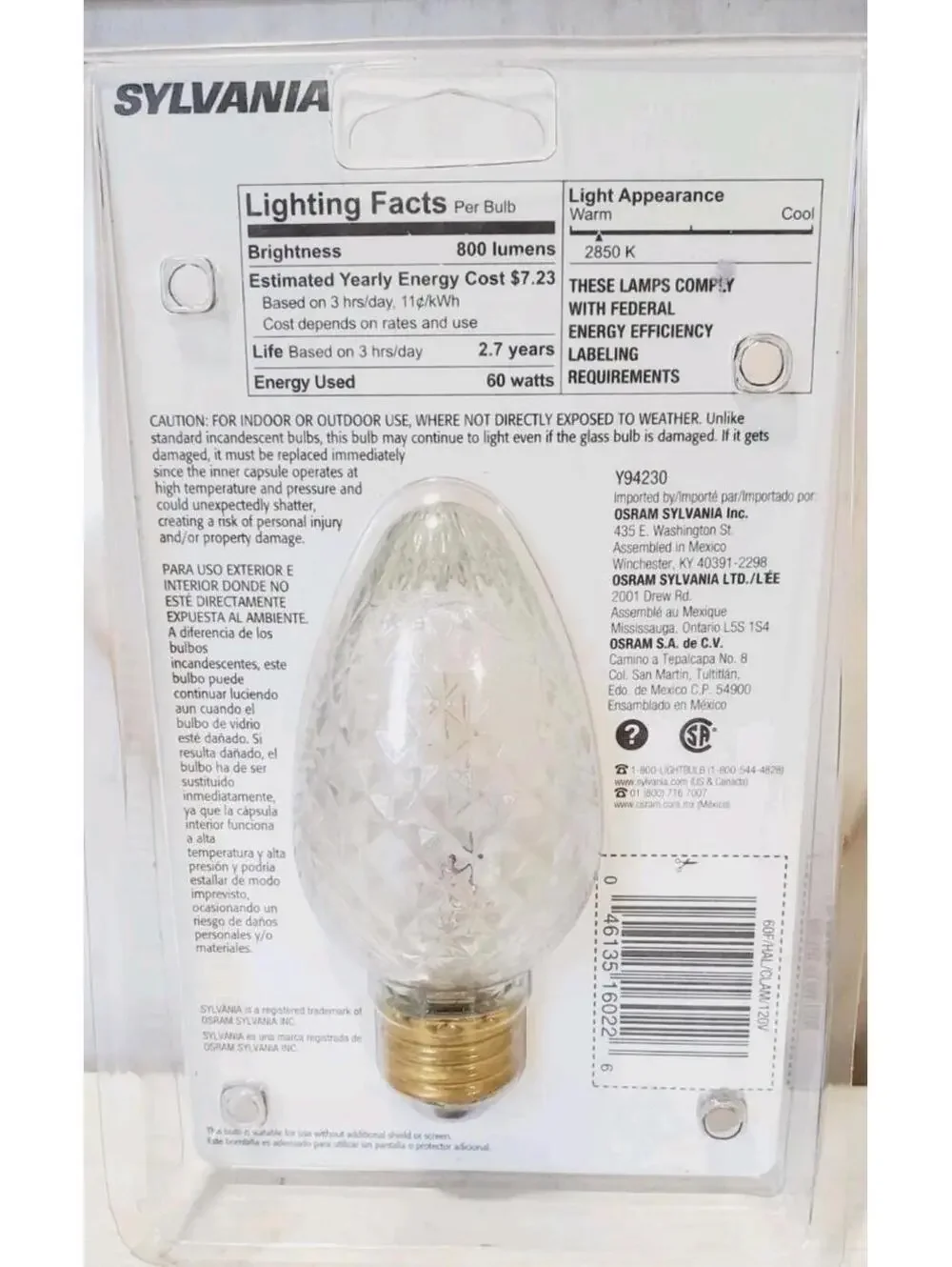 Sylvania Vintage Teardrop Flame Shape F17 Light Bulb 60W Clear Crystal NOS
